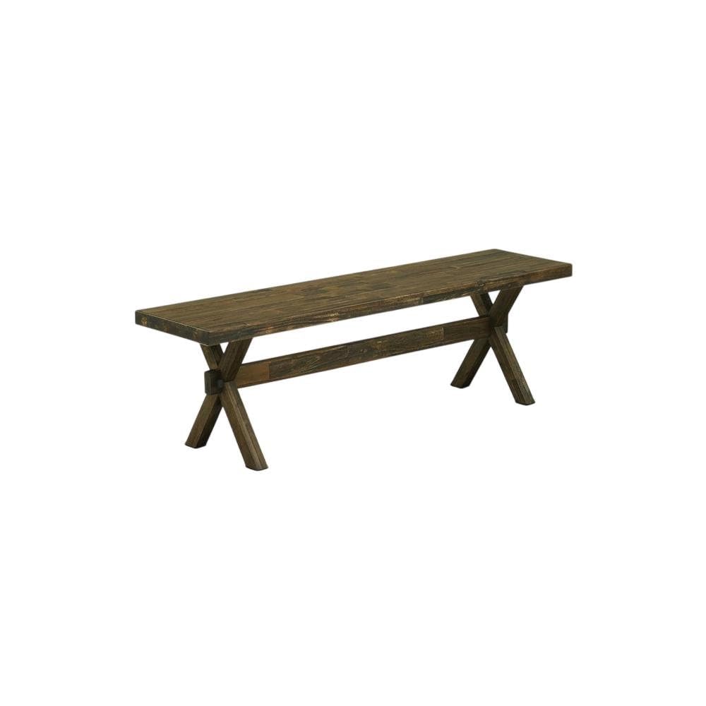 Wooden Dining Bench with X-Style Base by Furnifact – Wood, Distressed Espresso