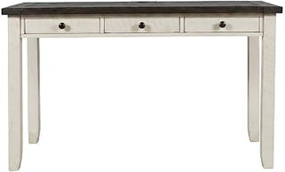 Solid Pine Wood Writing Desk with USB Charging Port, Distressed-Finish Rustic Farmhouse Small Home Office Computer Desk, Vintage White
