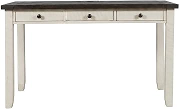Solid Pine Wood Writing Desk with USB Charging Port, Distressed-Finish Rustic Farmhouse Small Home Office Computer Desk, Vintage White