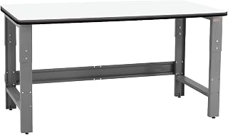 BenchPro RT3072-GFr-W 30 x 72 x 30 to 36 in. Adjustable Height Roosevelt Workbenches with Formica White Laminate & T-Mold Bumper Edge Top Gray & White