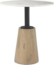 Starlight Canyon Home White Round Marble Tabletop Blonde Wood Black Metal Pedestal Bistro Table for Bar Pub Settings, Elegant Durable Design