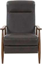 Semi-Leather Recliner Chair with Wood Arms Push-Back by Furnifact – Hardwood and plywood frame construction, Leather Gel, Brown