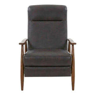 Semi-Leather Recliner Chair with Wood Arms Push-Back by Furnifact – Hardwood and plywood frame construction, Leather Gel, Brown