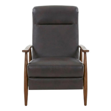 Semi-Leather Recliner Chair with Wood Arms Push-Back by Furnifact – Hardwood and plywood frame construction, Leather Gel, Brown