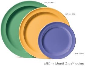 Creative Table 6.5 inch Round Plate Mix Pack of 4 Mardi Gras Colors Melamine 48 Ct