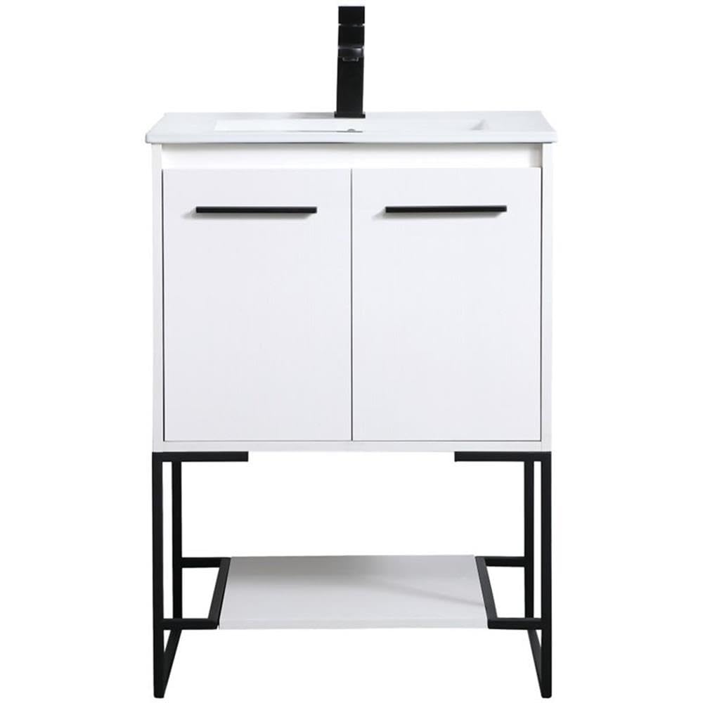24 Inch Single Bathroom Vanity in White by Elegant Decor – 24" - Single, Engineered Wood, White, Model VF42024WH