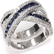 Solid 14k White Gold 3.4 ctw Natural Blue Sapphire and Diamond Channel Set Crossover Twisted Statement Ring for Women 13.6 mm - Handmade in USA - September Birthstone