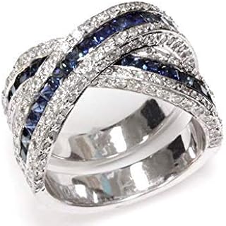 Solid 14k White Gold 3.4 ctw Natural Blue Sapphire and Diamond Channel Set Crossover Twisted Statement Ring for Women 13.6 mm - Handmade in USA - September Birthstone
