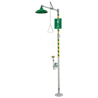 Axion MSR Combination Eye/Face Wash And Shower by Haws – 35"W x 93"H, Stainless Steel/ABS Plastic, Green/Silver, Model 8317