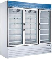 Omcan Commercial Three (3) Glass Door Display Freezer, Temperature Control, Auto Defrost, Interior Lighting 50087, White/blue