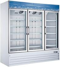 Omcan Commercial Three (3) Glass Door Display Freezer, Temperature Control, Auto Defrost, Interior Lighting 50087, White/blue