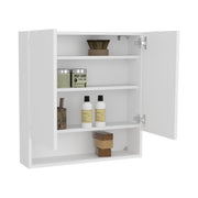 Double-Door Medicine Cabinet with Mirror by Tuhome – Engineered Wood, White, Model GLB11600