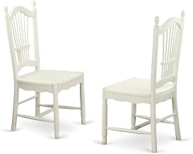 Furnifact Solid Wood Dining Chairs with Slatted Back, Set of 2 Wooden Kitchen Chairs for Dining Table, Linen White