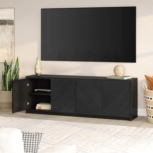 Henn&Hart Natural Black / 70" Wide / Modern Television Stands & Entertainment Centers