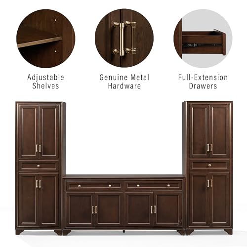Crosley Furniture Tara 3-Piece Modern Farmhouse Sideboard Buffet Cabinet and Kitchen Storage Pantry Set, Brown - image 7