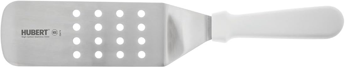 HUBERT Perforated Food Turner Stainless Steel with White Polypropylene Handle - 8"L Blade