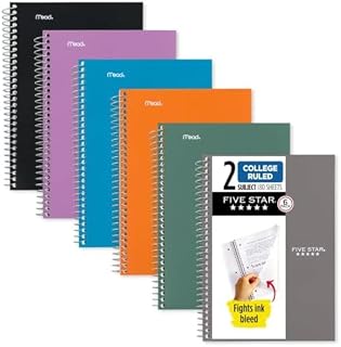 Five Star MEA840029A 8.5 x 6 in. Spiral Notebooks for 2 Subject College Ruled Paper - Assorted - Pack of 6