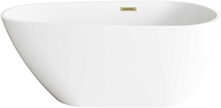Elegant Kitchen And Bath 59" Bathtub In Glossy White With Brushed Gold Trim