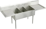 Elkay SS8345LR0 Commercial 93" x 27-1/2" Floor Mount Triple Compartment Scullery Sink with Drainboard