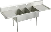 Elkay SS8345LR0 Commercial 93" x 27-1/2" Floor Mount Triple Compartment Scullery Sink with Drainboard