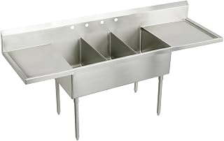 Elkay SS8345LR0 Commercial 93" x 27-1/2" Floor Mount Triple Compartment Scullery Sink with Drainboard