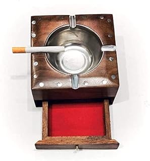 Merco Enterprises Wooden Ashtray for Cigarettes & Cigars – Rustic Sheesham Wood Smoking Accessory – Indoor Outdoor Use – Decorative Tabletop Ash Tray for Home, Office, Patio, Bar – 4.7"