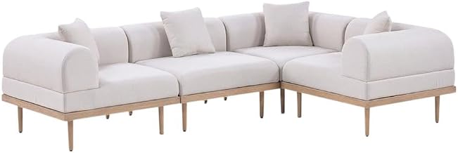 Beige Fabric 4-Piece Modular Sectional, Cushions, Contemporary Style, Weather-Resistant Material, Spacious Seating for Backyard and Patio