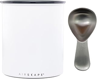 Planetary Design Airscape Kilo Coffee Storage Canister & Scoop Bundle, 2.2lb Food Container | US Patented Airtight Lid 2-Way Valve Preserve Food Freshness, 2.2 lb Dry Beans (Large Matte White & Brushed Steel Scoop)