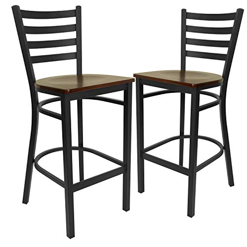 Flash Furniture Mahogany Wood Seat/Black Metal Frame / Set of 2 / Traditional Barstools
