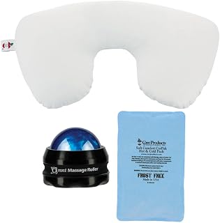 Core Products Travel Essential Treatment Bundle - Travel Pillow, Hot and Cold Therapy Pack, and Omni Roller for Neck, Shoulder, and Back Pain Relief (3 Items), White