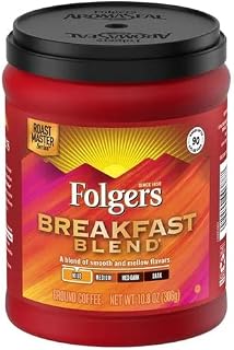 Folgers Breakfast Blend medium_roast Ground Coffee, Smooth & Mild Coffee, 9.6 Ounce Canister (Pack of 6)