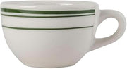 Tuxton TGB-037 Vitrified China Green Bay Round Cup, 7 oz, Eggshell with Green Band and Line (Pack of 36),