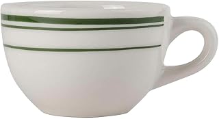 Tuxton TGB-037 Vitrified China Green Bay Round Cup, 7 oz, Eggshell with Green Band and Line (Pack of 36),