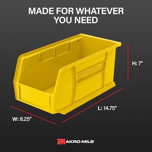 Akro-Mils Yellow / Containers / 15-Inch x 8-Inch x 7-Inch, 12-Pack Bucket Organizers