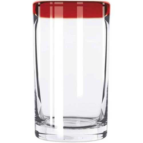Aruba Red Cooler Glass by Libbey – 16 oz, 16.0 ounces, Glass, Clear with Red Rim, Pack of 12