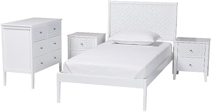 Baxton Studio Lara Twin 4-Piece Bedroom Set Wood Bed Frame with Nightstand White