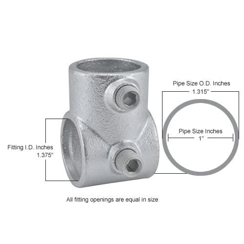 1" Size Single Socket Tee Pipe Fitting (1.375" Fitting I.D.) by Global Industrial – 2"L x 2.75"W x 1.75"H, Galvanized Iron, Gray, Model 798720