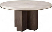 Starlight Canyon Home Anigre Veneer Round Dining Table with Satin Bronze Metal Accent, Pedestal Base Kitchen Table for Dining Room, Silver Fox/Otter