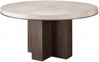 Starlight Canyon Home Anigre Veneer Round Dining Table with Satin Bronze Metal Accent, Pedestal Base Kitchen Table for Dining Room, Silver Fox/Otter