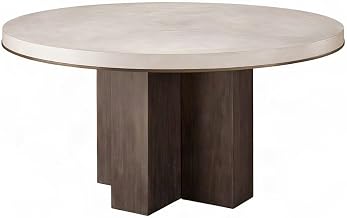 Starlight Canyon Home Anigre Veneer Round Dining Table with Satin Bronze Metal Accent, Pedestal Base Kitchen Table for Dining Room, Silver Fox/Otter