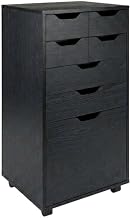Furnifact Black Tall Mobile Storage Cabinet with Bins and Drawers, Rolling Organizer, Contemporary Style, Ideal for Pantry and Home Organization