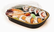 Handi-Foil 1 1/2 lb. Oblong Black & Gold Take-Out Aluminum Pan w/Clear Dome Lid (Pack of 100)