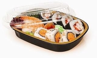 Handi-Foil 1 1/2 lb. Oblong Black & Gold Take-Out Aluminum Pan w/Clear Dome Lid (pack of 40)