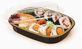 Handi-Foil 1 1/2 lb. Oblong Black & Gold Take-Out Aluminum Pan w/Clear Dome Lid (Pack of 60)