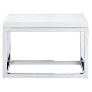 Chrome Display Riser with Butcher Block Top - 7" H by HUBERT – Metal, Gray, Model 74613+18765