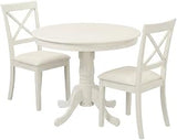 Furnifact Wood Dining Furniture Set, Round Pedestal Kitchen Table with Faux Leather Chairs, Small Dining Room Table Set for 4, Linen White