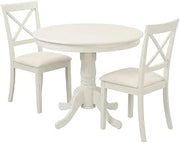 Furnifact Wood Dining Furniture Set, Round Pedestal Kitchen Table with Faux Leather Chairs, Small Dining Room Table Set for 4, Linen White