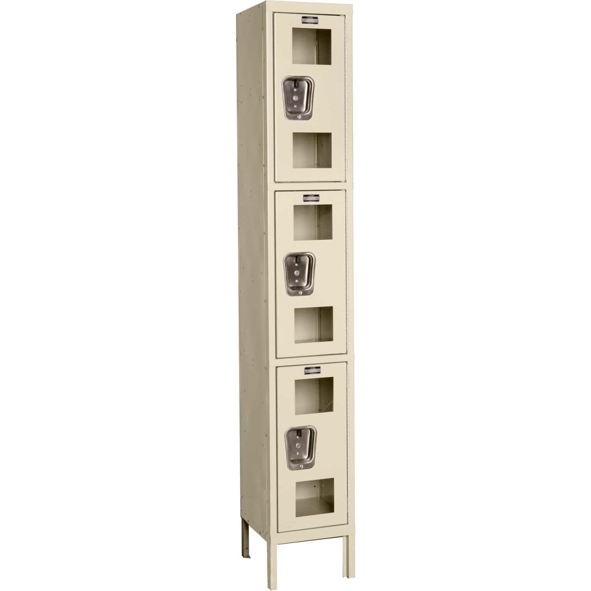 Global Clear View Locker Triple Tier 12x12x24-3 Doors Unassembled - Tan by Hallowell – Alloy Steel, Tan, Model USV1228-3PT-GL
