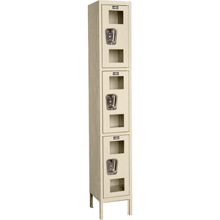 Global Clear View Locker Triple Tier 12x12x24-3 Doors Unassembled - Tan by Hallowell – Alloy Steel, Tan, Model USV1228-3PT-GL