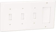 Leviton 4-Gang 3-Toggle 1-Decora/GFCI Device Combination Wallplate, Standard Size, Thermoplastic Nylon, Device Mount, 80732-W, White
